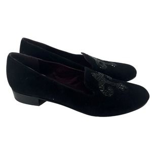 Stuart Weitzman Fleur Di Lis Lys Loafer Black Rhinestone Size 8 N Suede Low Heel